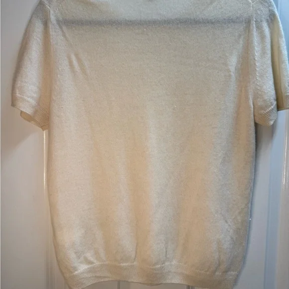 Quince Cashmere Cream Short Sleeve Sweater - Picture 5 of 6